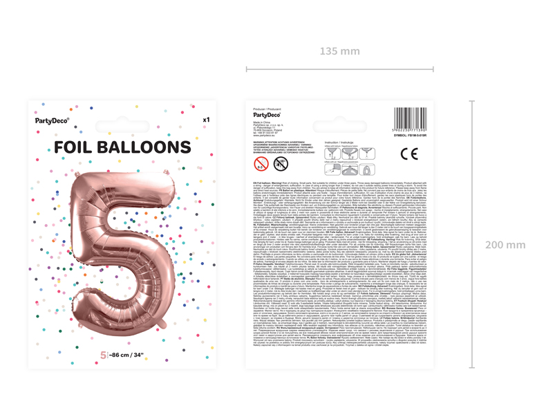 Folienballon Ziffer 5, 86cm, roségold - Party Deco