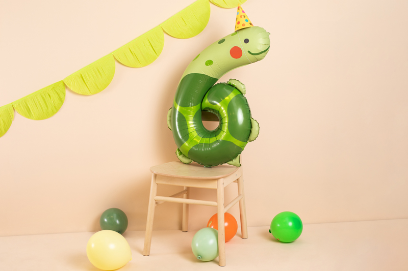 Folienballon Ziffer 6 - Schildkröte, 86cm - Party Deco