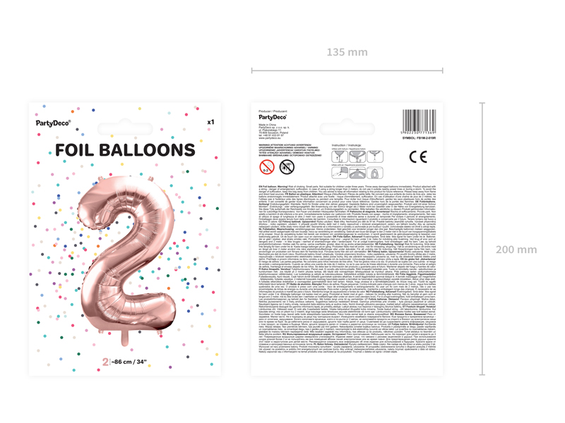 Folienballon Ziffer 2, 86cm, roségold - Party Deco