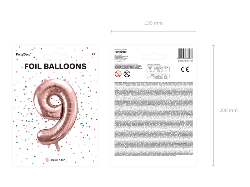 Folienballon Ziffer 9, 86cm, roségold - Party Deco
