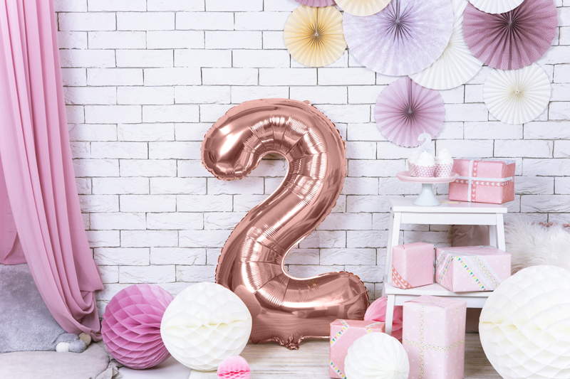 Folienballon Ziffer 2, 86cm, roségold - Party Deco