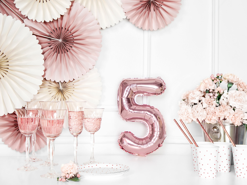 Folienballon Ziffer 5, 86cm, roségold - Party Deco