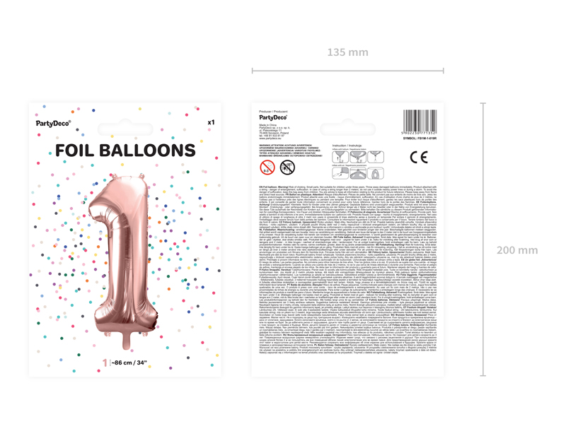 Folienballon Ziffer 1, 86cm, roségold - Party Deco