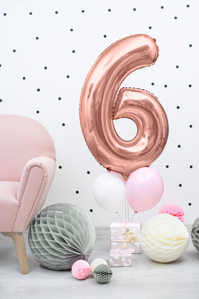 Folienballon Ziffer 6, 86cm, roségold - Party Deco