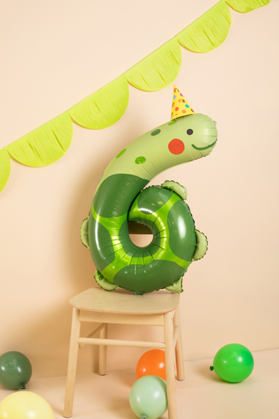 Folienballon Ziffer 6 - Schildkröte, 86cm - Party Deco