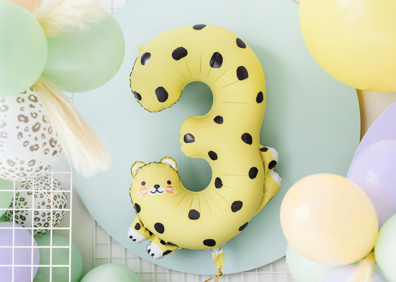 Folienballon Ziffer 3 - Gepard, 75cm - Party Deco