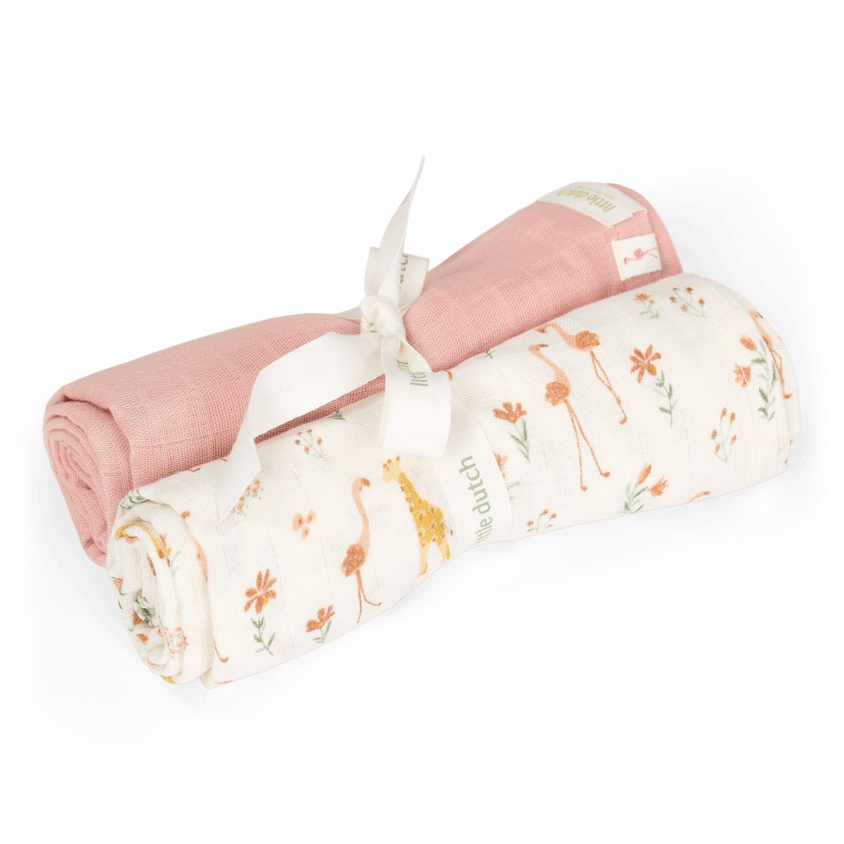 Mulltuch 70x70cm 2er Set rosa Blooming Safari - Little Dutch