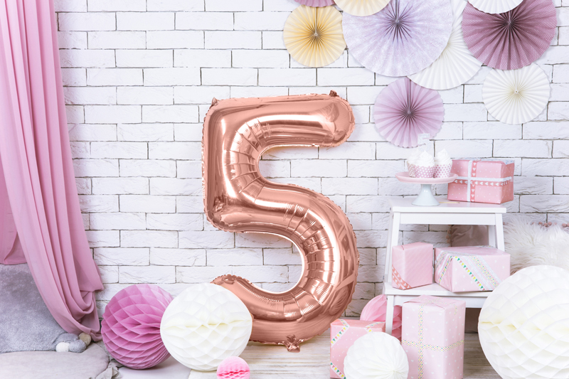 Folienballon Ziffer 5, 86cm, roségold - Party Deco