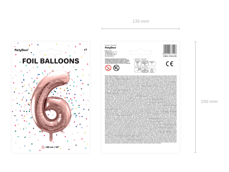 Folienballon Ziffer 6, 86cm, roségold - Party Deco