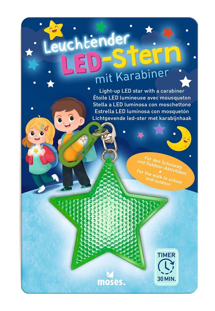 Leuchtender LED-Stern mit Karabiner (verschiedene Designs, 1 Stück)